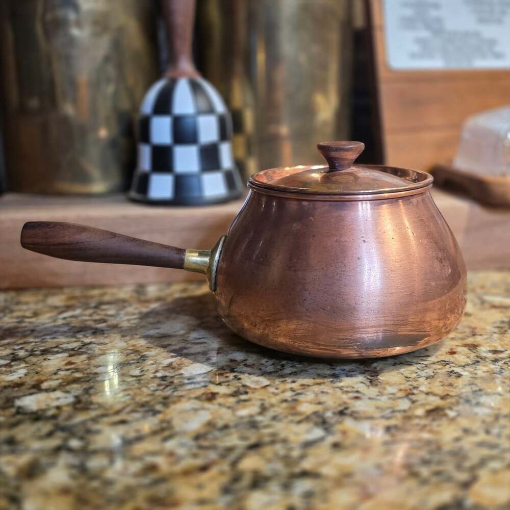 Tagus Vintage Copper Pot With Wood Handle And Lid
